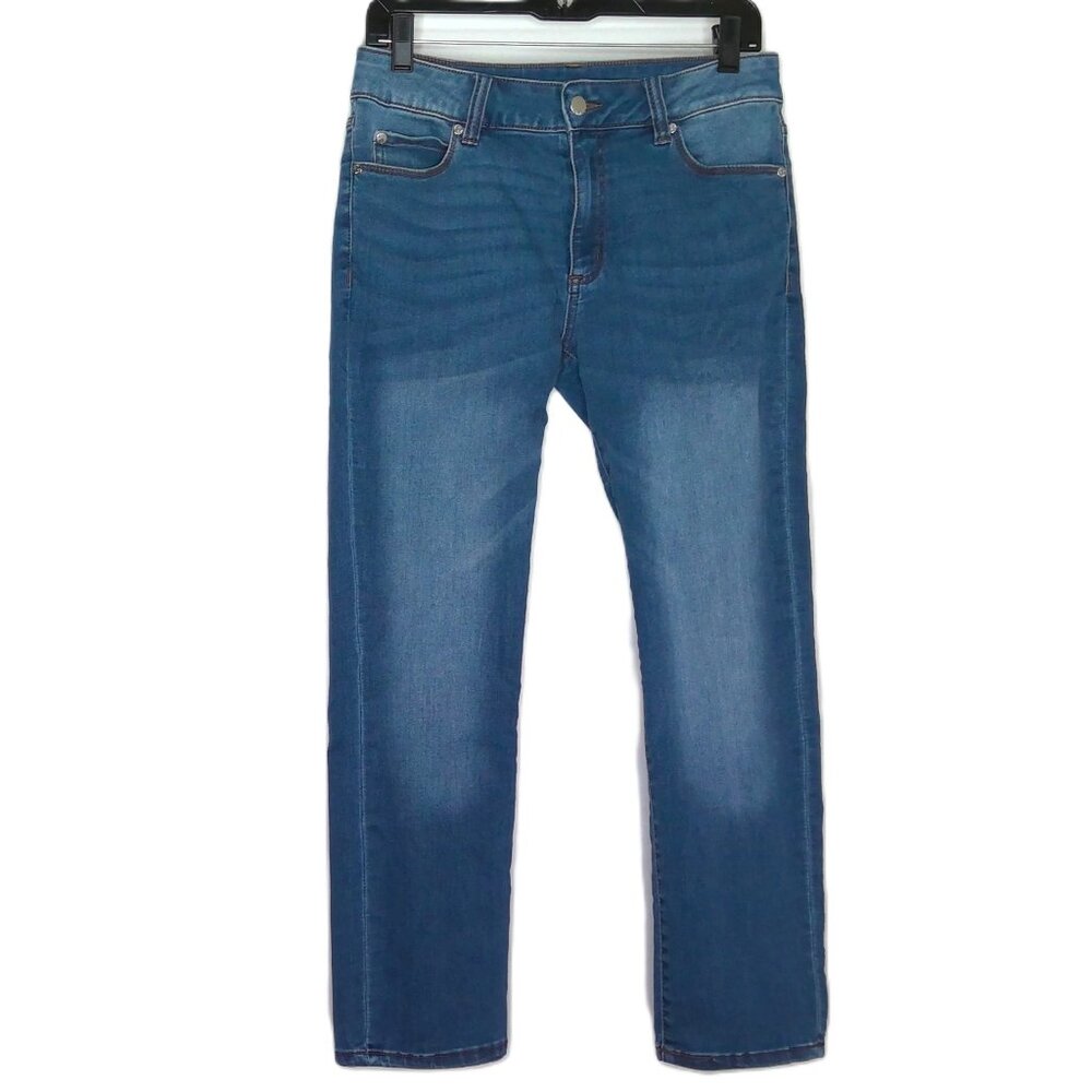 Tahari Blue Jeans Stretch Denim Straight Leg Mid-Rise Medium Wash Sz 8 / 29
